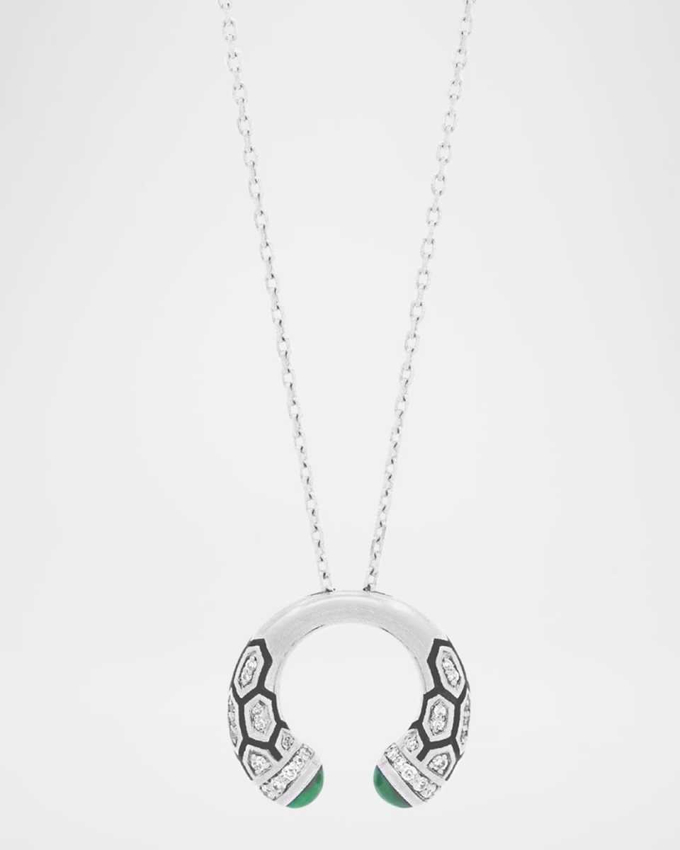 18K White Gold Mushabbak Diamond and Emerald Pendant Necklace